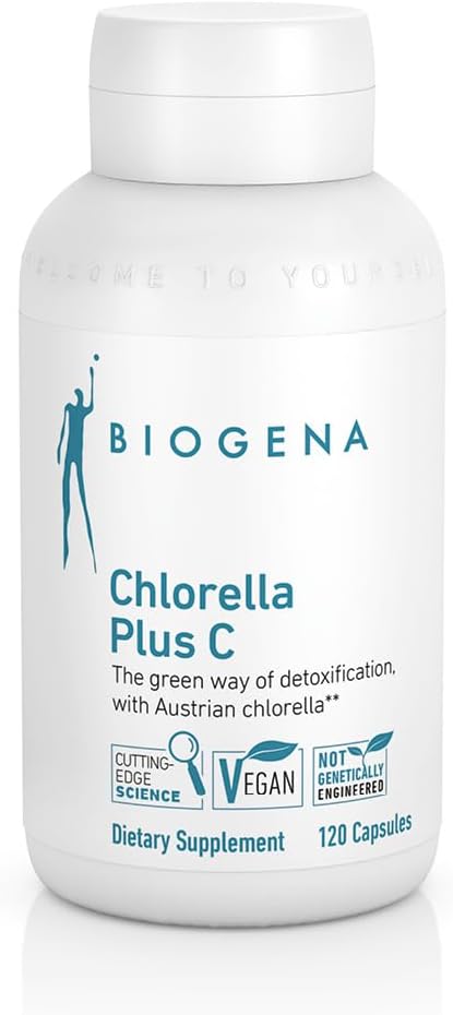 Biogena Wissen Schafft Gesundheit Chlorella Plus C  Green Alga Supporting Detox**  Capsules With 900 Mg Organic Chlorella Vulgaris Powder - Non-Gmo Supplement