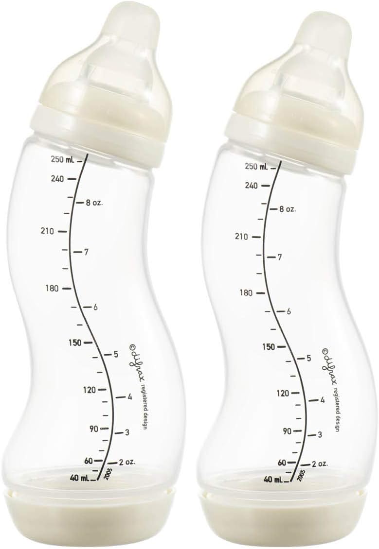 Difrax Natural Pure Baby Bottle Set For Newborns 250 Ml, 2 X Drinking Bottles S Popcorn Cream/Beige, Anti-Colic System, Unisex, White