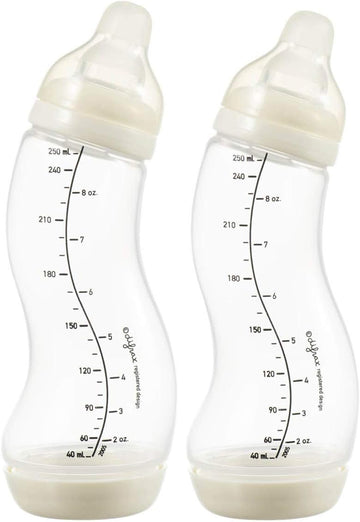 Difrax Natural Pure Baby Bottle Set For Newborns 250 Ml, 2 X Drinking Bottles S Popcorn Cream/Beige, Anti-Colic System, Unisex, White