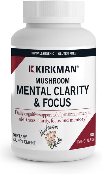 Kirkman - Mushroom Mental Clarity & Focus - 60 Capsules - Daily Cognitive Support - Hypoallergenic - Hypoallergenic