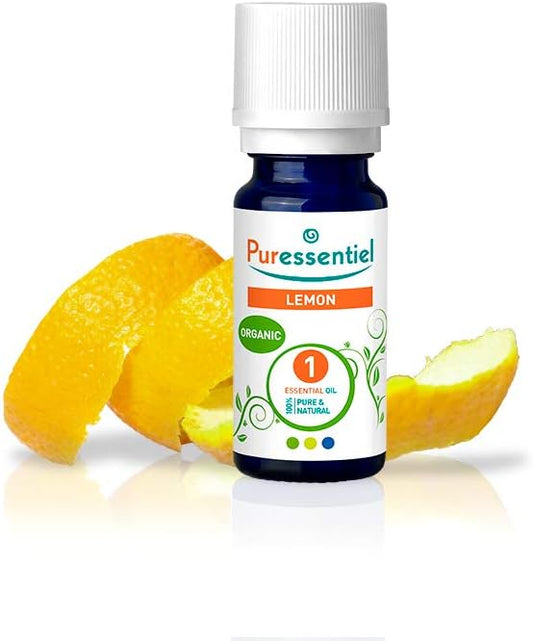 Puressentiel Organic Lemon Essential Oil 10Ml - 100 % Pure & Natural, Vegan - Aromatherapy - Diffusion, Inhalation, Massage, Bath – Fresh & Fruity Scented Oil - Undiluted, Assured Traceability, Pack Of 1