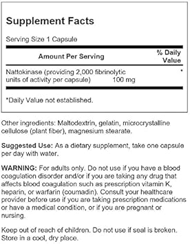 Swanson Nattokinase 2000 Fibrinolytic Units 100 Milligrams 30 Capsules Enzyme