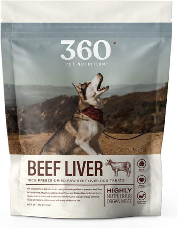 360 Pet Nutrition Freeze Dried Beef Liver Raw Single Ingredient Treats, Made in The USA, 4 Ounce (Beef Liver)