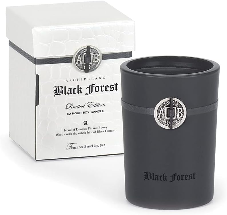 Archipelago Botanicals Black Forest Boxed Candle | Dark Ebony Wood, Douglas Fir and Black Currant | Clean Soy Wax Blend Burns 55 Hours (5.2 oz)