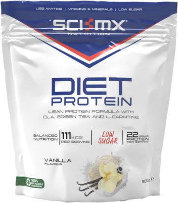 Sci-Mx Diet Whey Protein Powder - Protein Shake + Vitamins & Green Tea, Cla & L-Carnitine - Vanilla • Low Sugar • 111 Calories Per Serving • 800G