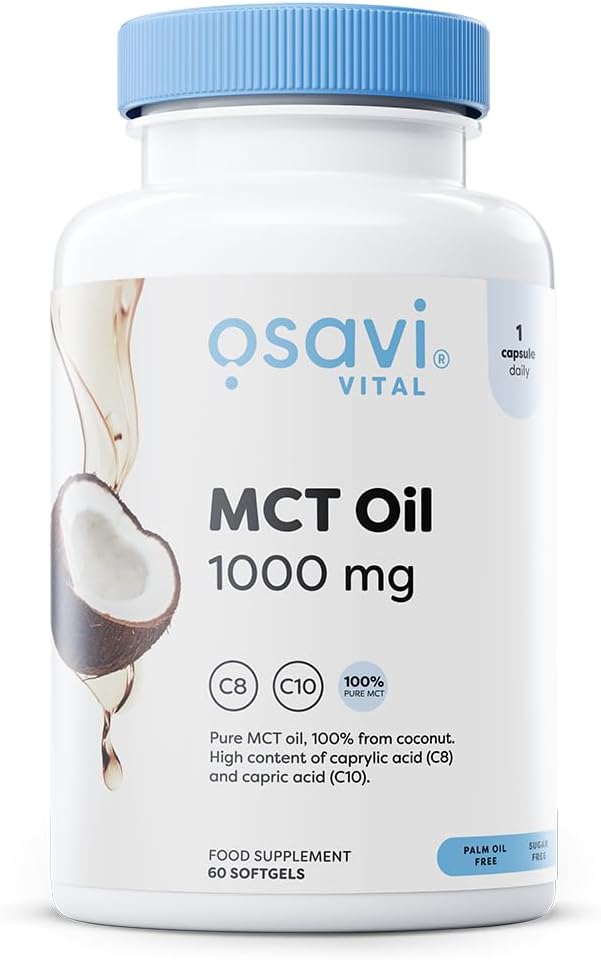 Osavi MCT Oil 1000mg – 60 Softgels | High Concentration of Caprylic (C8) and Capric (C10) Acids | 100% Coconut Oil, Palm Oil Free | Eco–Friendly BioPET Packaging : Amazon.co.uk: Health & Personal Care