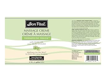 Bon Vital' Therapeutic Touch Massage Creme, Professional Massage Therapy Cream With Olive Oil To Repair Dry Skin & Soothe Sore Muscles, Full Body Moisturizer, 1 Gal, Label May Vary