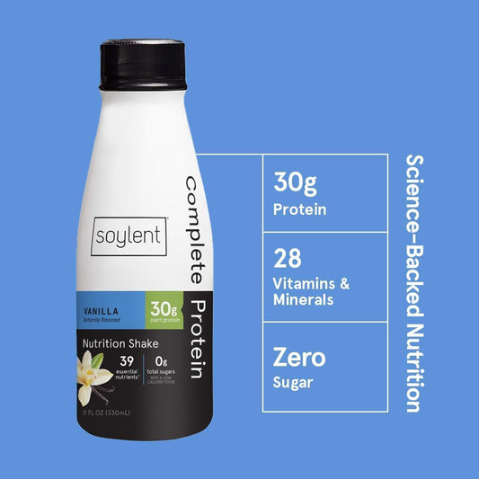 Soylent Complete Protein Vanilla Bundle, Soylent Vanilla High Protein Shake, Ready To Drink Protein Drinks, 11 Oz, 12 Pack + Soylent Complete Protein Powder - Vanilla (1.25Lbs – 10 Servings)