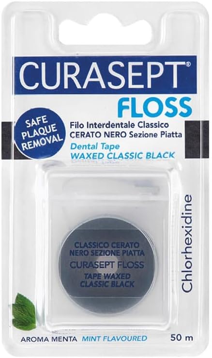 Curasept Floss - Filo Interdentale Nero Cerato Con Clorexidina, 50M