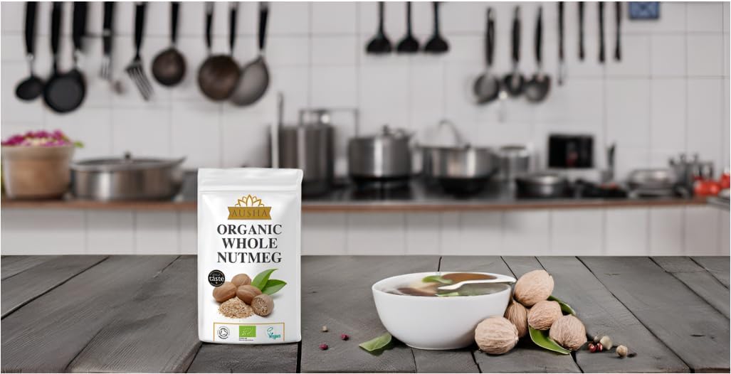 Ausha Organic Whole Nutmeg 50g - 1* Star GREAT TASTE AWARD 2023 - Certified Organic by Soil Association - GREAT TASTE PRODUCER : Amazon.co.uk: Grocery