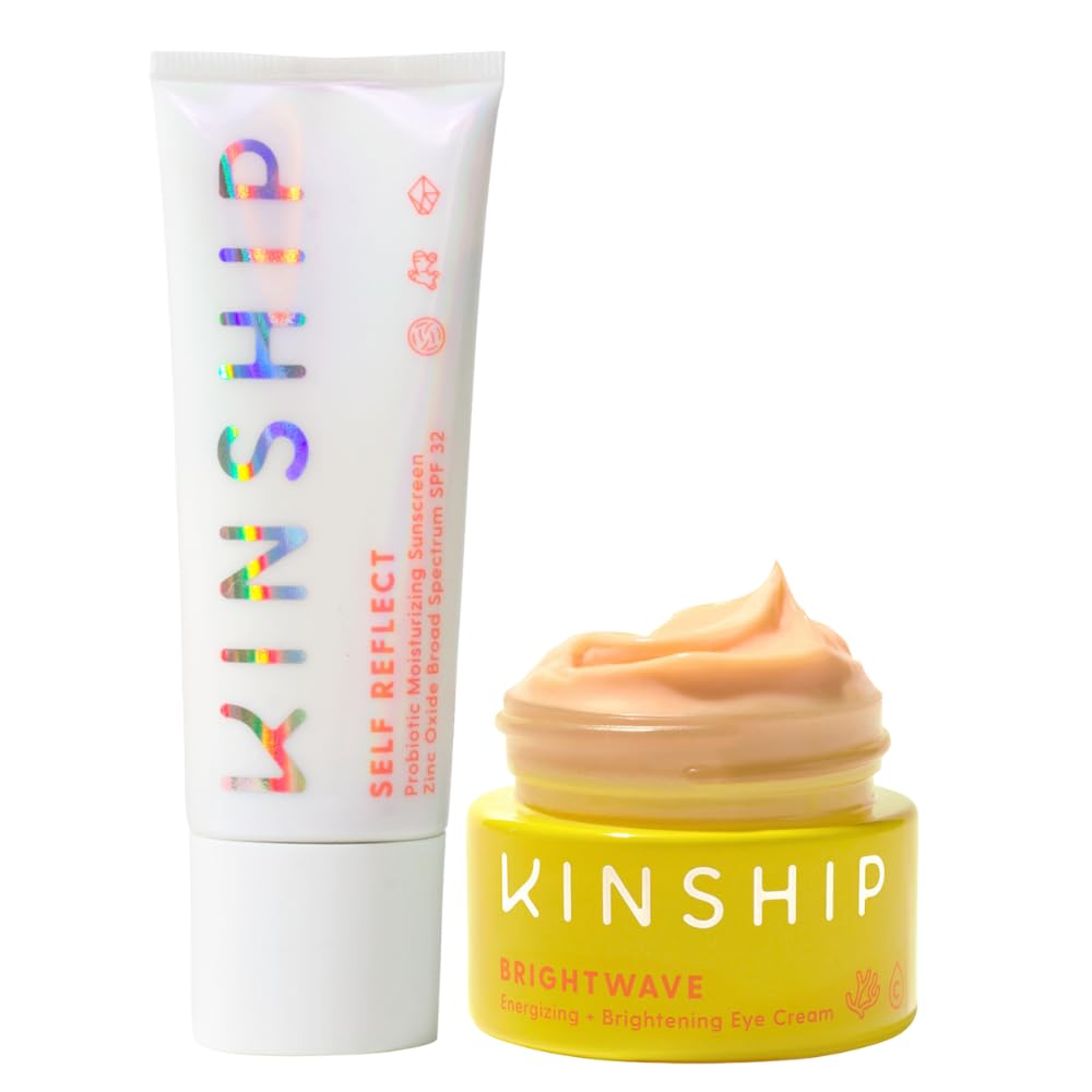 Kinship Self Reflect 100% Mineral SPF + Brightwave Vitamin C Eye Cream Bundle | Probiotic Moisturizing Facial Sunscreen | Energizing + Brightening Reduce Dark Circles & Puffiness | All Skin Types