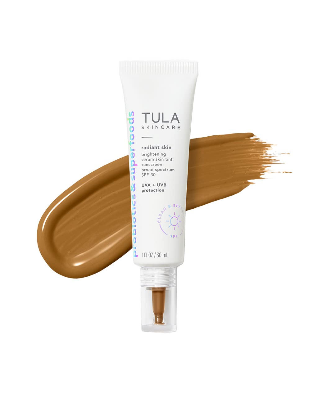 Tula Skin Care Radiant Skin Brightening Serum Skin Tint Spf-Facial Sunscreen Provides Broad Spectrum Spf 30 Protection, Tinted, Serum-Light Formula Brightens And Evens Skin-Shade 18, 1.0 Fl Oz