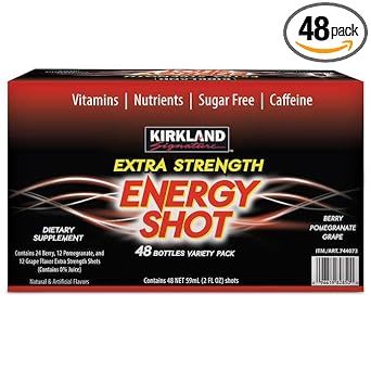 Kirkland Signature Extra Strength Energy Shot, Dietary Supplement: 48 Bottles Variety