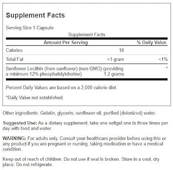 Swanson Sunflower Lecithin Non-GMO 1200 Milligrams 90 Sgels