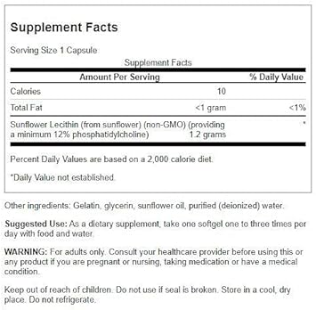 Swanson Sunflower Lecithin - Herbal Supplement Promoting Healthy Brain Function - Natural Formula Supporting Heart Health & Healthy Lipid Balance - (90 Softgels, 1200Mg Each)