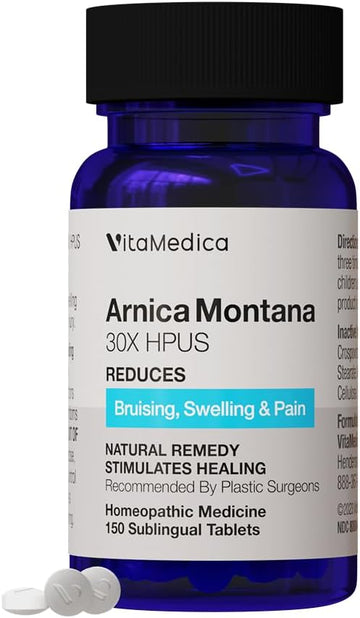 Vitamedica Arnica Montana 30X Rapid Dissolve Arnica Tablets For Natural Pain, Bruising, And Swelling Support - Homeopathic Medicine For Injury And Surgery Recovery - 150 Ct - 50 Servings