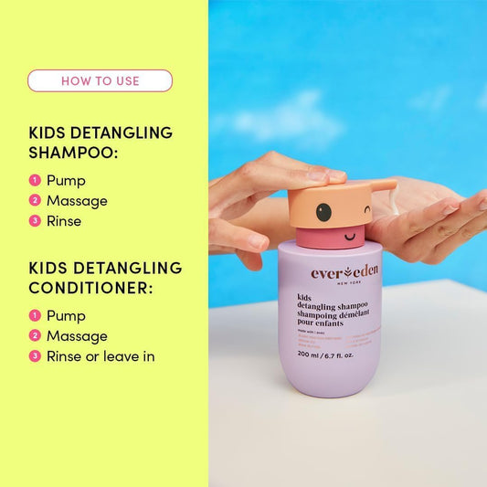 Evereden Happy Hair Duo For Kids: Vegan Kids Shampoo And Conditioner Set With Bonus Gift Brush - The Hair Detangler For Kids - Strengthens & Smooths For All Hair Types - Perfect Hair Care Gift Set