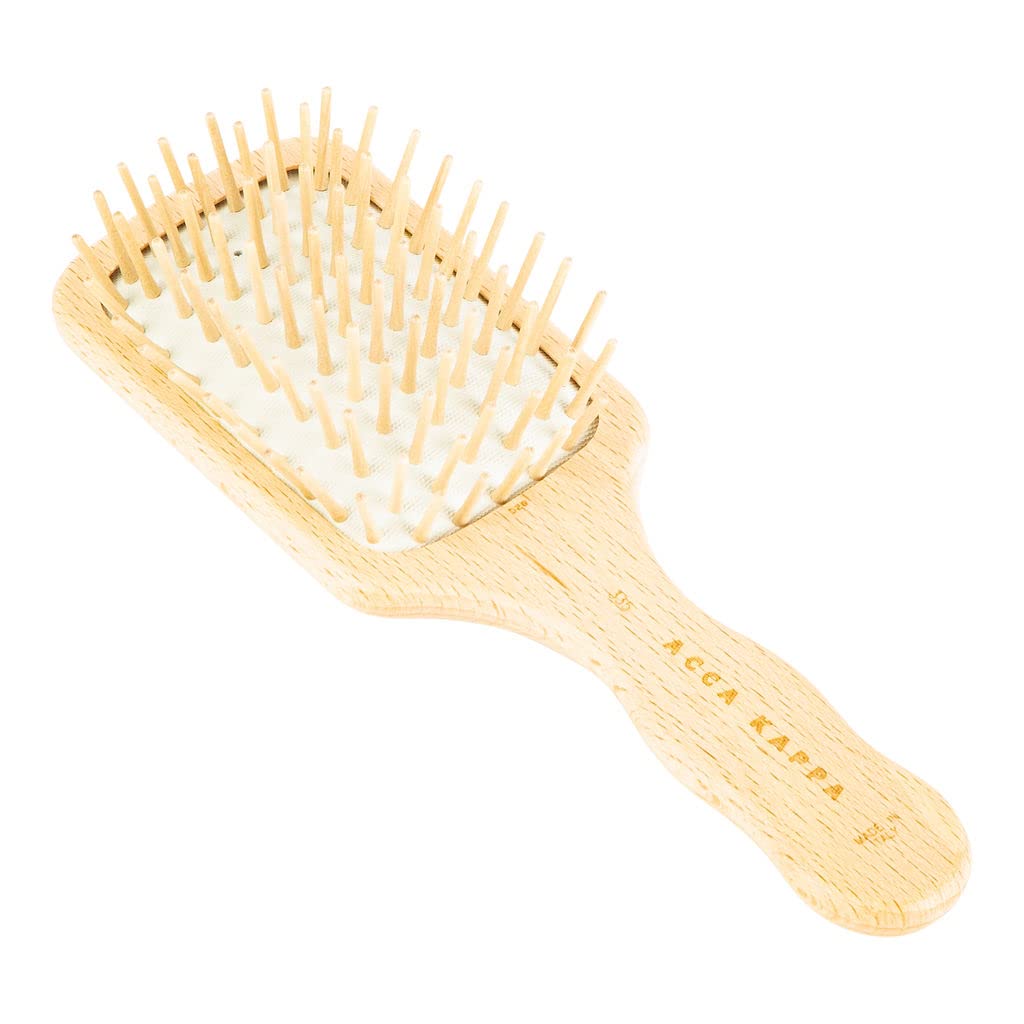 Acca Kappa Natural Paddle Hair Brush Travel Size Wooden Pins Beechwood Anti-Static Scalp-Massage Detangler