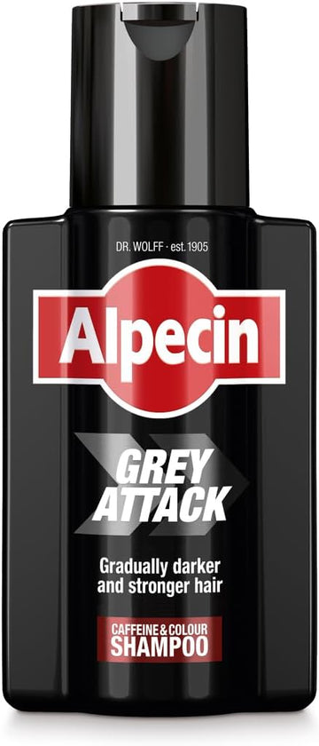 Alpecin Grey Attack Caffeine & Colour Shampoo For Men 2X 200Ml | Gradually Darker And Stronger Hair | Controlled & Natural Looking Colour Effect For Less Greys | Against Thinning Hair