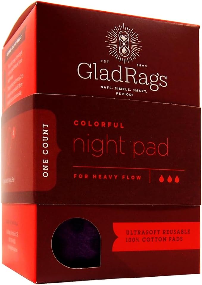 GladRags Reusable Cloth Night Pad (1-Pack) - 100% Cotton Reusable Menstrual Pad, Washable Absorbent Overnight Pad, Heavy Flow Period Pads, Customizable Absorbency, Washing Machine Safe : Health & Household