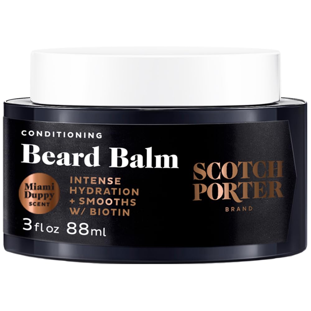 Scotch Porter Conditioning Beard Balm – Smooth, Shape, Moisturize & Soften Coarse, Dry Beard Hair while Encouraging Growth for a Fuller/Healthier-Looking Beard – Miami Duppy Scent, 3 oz. Jar