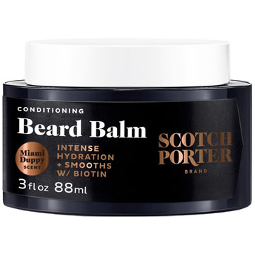 Scotch Porter Conditioning Beard Balm – Smooth, Shape, Moisturize & Soften Coarse, Dry Beard Hair while Encouraging Growth for a Fuller/Healthier-Looking Beard – Miami Duppy Scent, 3 oz. Jar