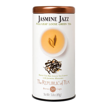 The Republic Of Tea Jasmine Jazz Green Full-Leaf Loose Tea 3.0 Oz Tin | Steeps 50 Cups | Caffeinated
