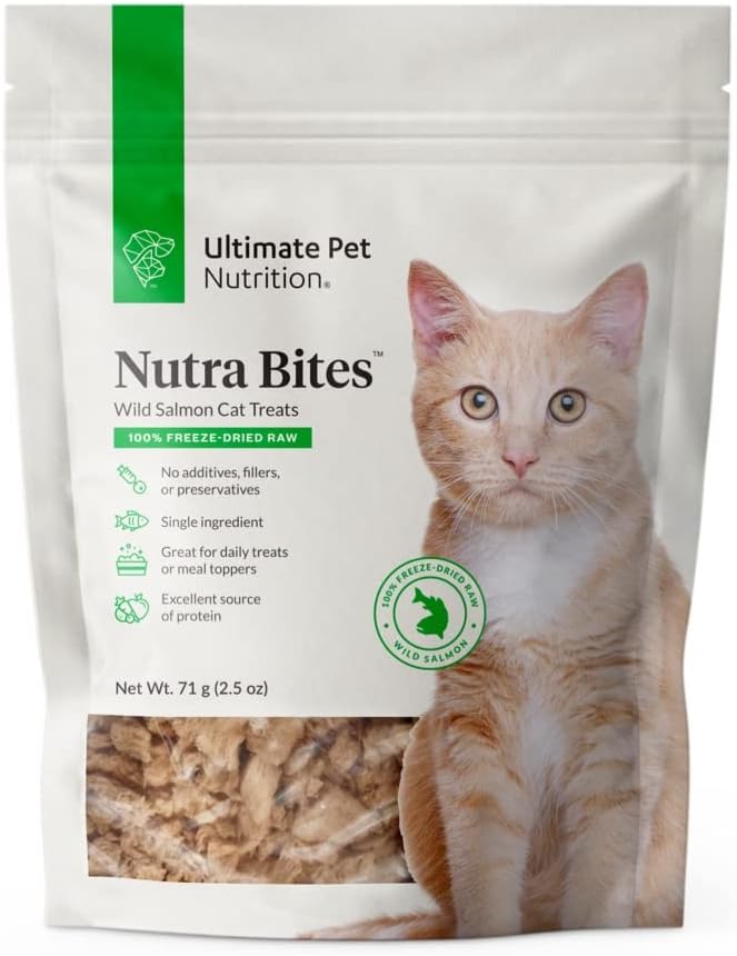 Ultimate Pet Nutrition Nutra Bites For Cats, Freeze Dried Raw Treats, Single Ingredient, Grain Free, Salmon, 2.5 Ounce