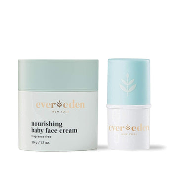 Evereden Dry Relief Duo - Baby Face Cream (1.7Oz) & Baby Lip Balm (0.13Oz) - Clean, Vegan, & Easy To Use Toddler Chapstick & Baby Cream Bundle For Deep Soothing Hydration - Non-Greasy & Fragrance-Free