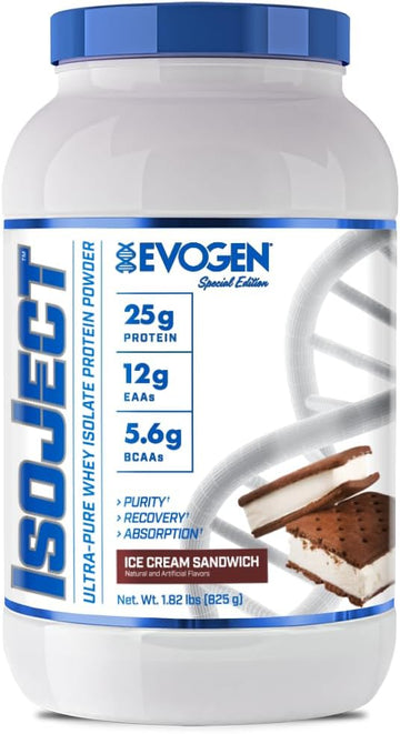 Evogen Isoject - Whey Protein Isolate | Ultra-Pure Whey Protein Powder With Ignitor Enzymes, Bcaas, And Eaas | Enhanced Absorption & Recovery | Ice Cream Sandwich | 25 Servings