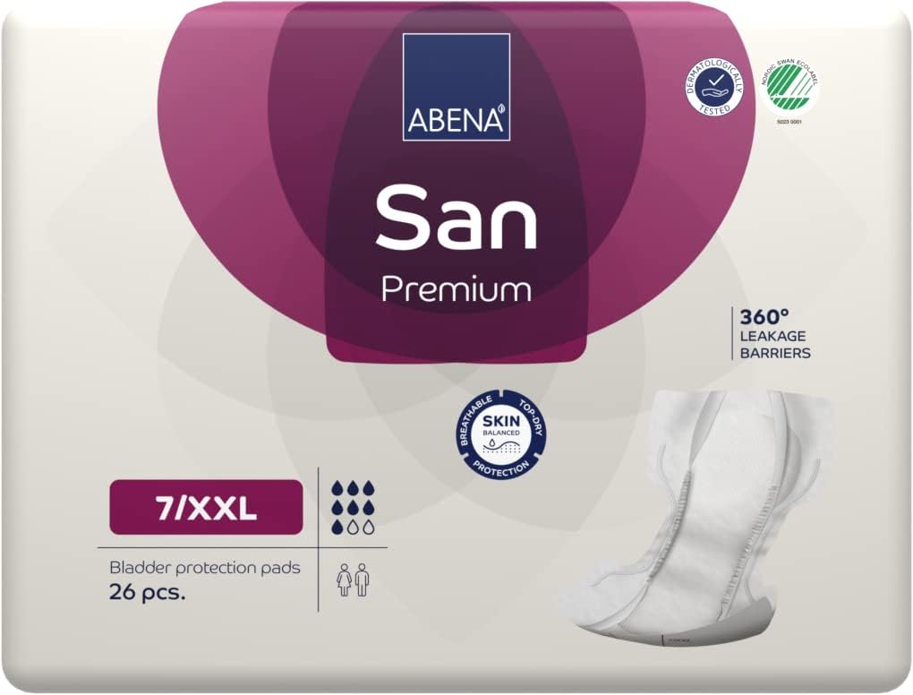 ABENA San Premium XXL Mens & Womens Incontinence Pads, Breathable & Comfortable, Fast Absorption, Discreet & Effective Shaped Incontinence Pads for Men/Women - Air Plus, 7, XL2, 26PK