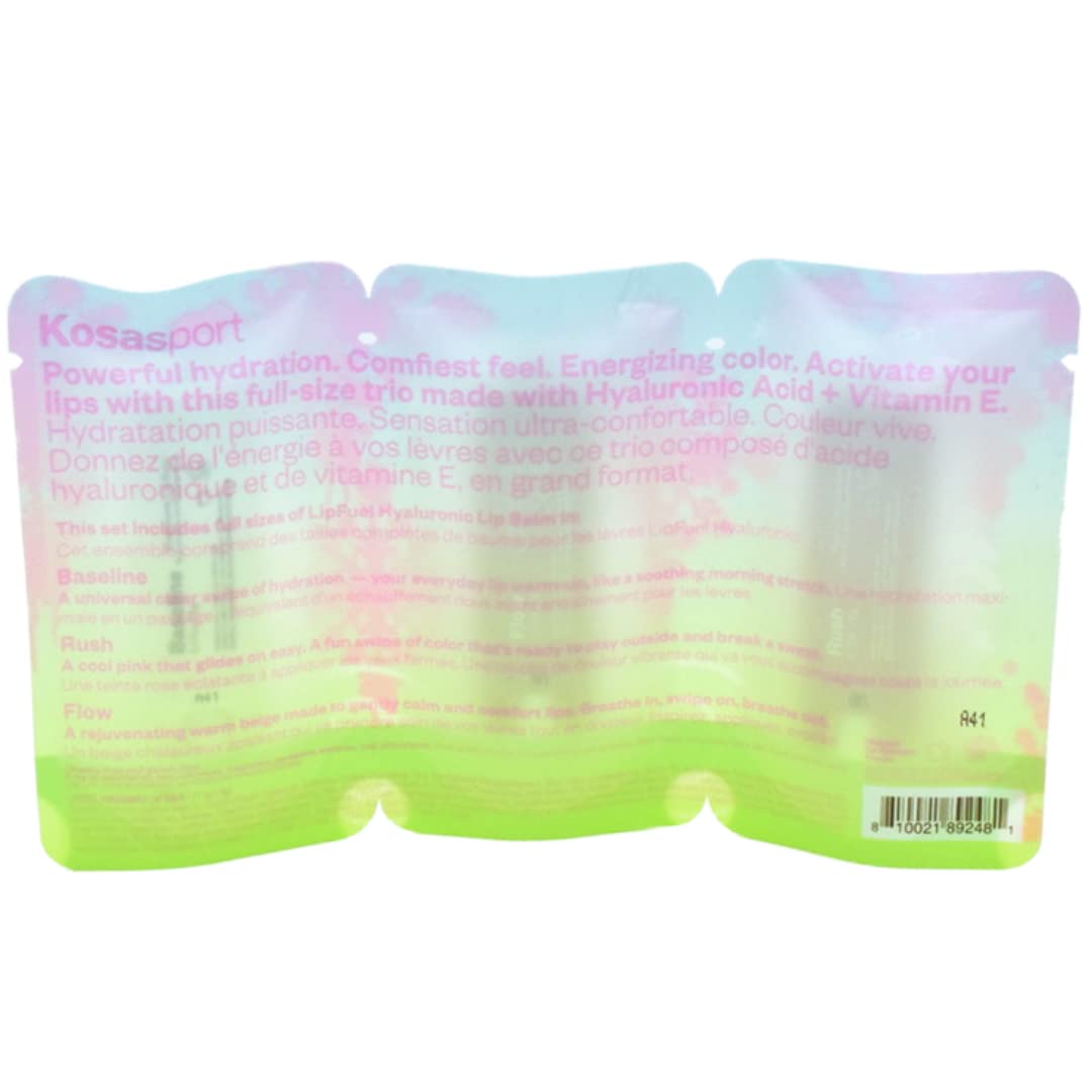Kosas Kosasport Lipfuel Lip Balm Snack Pack Gift Set With Hyaluronic Acid And Vitamin E: Baseline, Rush, Flow - Hydrating And Plumping Lip Moisturizer Skin Care Treatment : Beauty & Personal Care