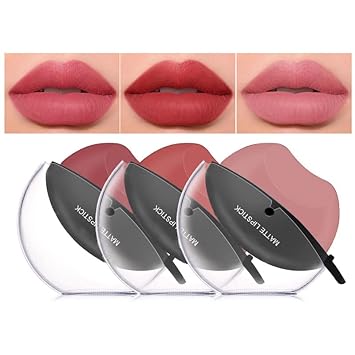Dageda 3 Colors Lipstick Set, Matte Velvet Lazy Lipstick Lip Shape, Long Lasting High Pigmented Non-Stick Cup Lip Gloss, Waterproof Makeup(Color A)