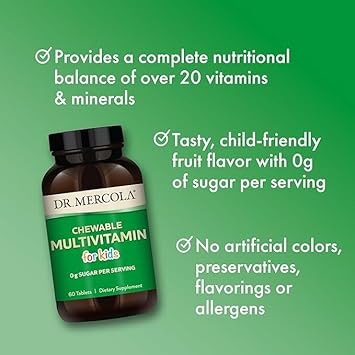 Dr. Mercola Chewable Multivitamin For Kids, 30 Servings (60 Tablets), 0G Sugar Per Serving, Natural Orange Flavor, Dietary Supplement, Supports Overall Health, Non-Gmo : Health & Household
