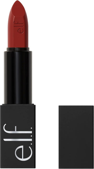 E.L.F. O Face Satin Lipstick, Richly Pigmented, Nourishing & Long-Lasting Creamy Lipstick, Infused With Jojoba, Vegan & Cruelty-Free, Hustle