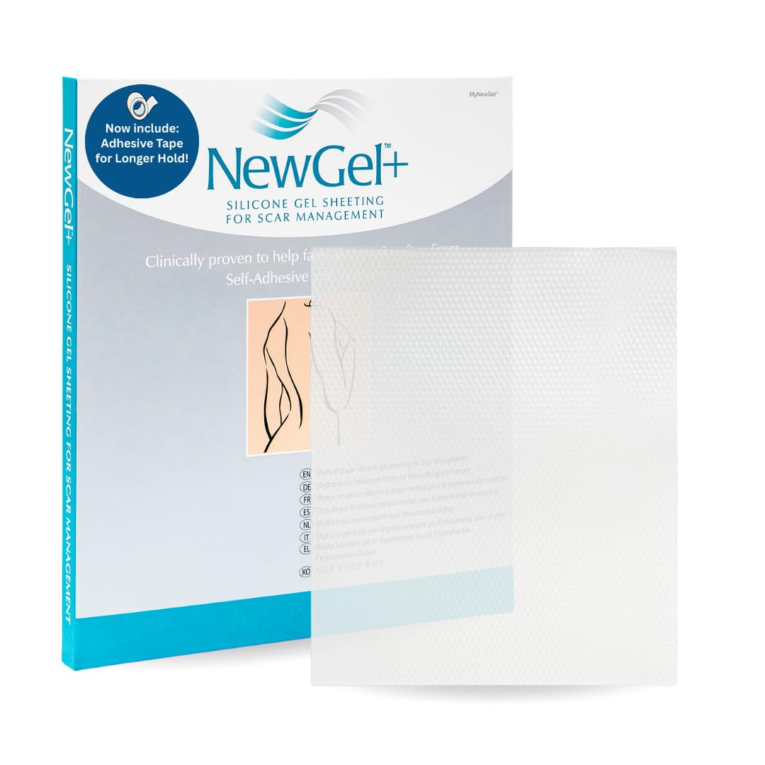 Newgel+ Advanced Silicone Professional Scar Treatment Tape For Irregular Shaped Scars From Surgery, Injury, Keloids, Burns, Reusable, 5" X 6" (1 Count) (Clear)