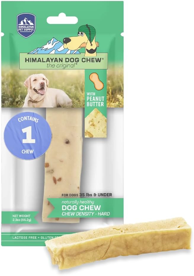 Himalayan Dog Chew Original Yak Cheese Dog Chew, Peanut Butter, 1 Medium Stick, 2.3 Oz, Gluten Free, Healthy Dog Treats, Grain & Lactose Free 100% Natural, Long Lasting Dog Chews For Dogs Under 35 Lbs