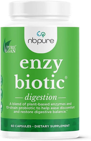 nbpure EnzyBiotic Digestive Enzymes with Probiotics and Prebiotics Supplement Blend, 60 Count
