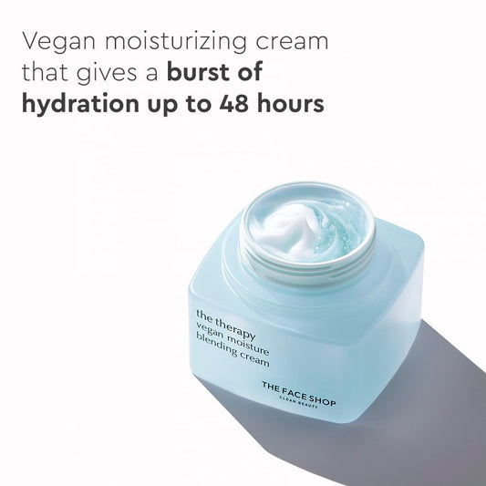 The Face Shop The Therapy Vegan Moisture Blending Cream | Vegan Moisturizer | Cooling | Hydrating | Skin-Friendly | 2-In-1 Gel & Cream | K-Beauty