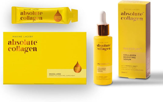 Absolute Collagen Better Together Bundle, 8000Mg Marine Liquid Collagen Supplement With Vitamin C & Collagen Boosting Face Serum With Bakuchiol & Hyaluronic Acid, 28 Sachets & 30Ml