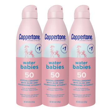 Coppertone Water Babies Sunscreen Lotion Spray SPF 50, Pediatrician Recommended Baby Sunscreen Spray, Water Resistant Sunscreen for Babies, Bulk Sunscreen, 6 Oz, Pack of 3