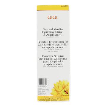 Gigi Natural Muslin Epilating Strips & Wax Applicators - Hair Removal Waxing Kit For Face & Body, Professional Soft Wax Strips