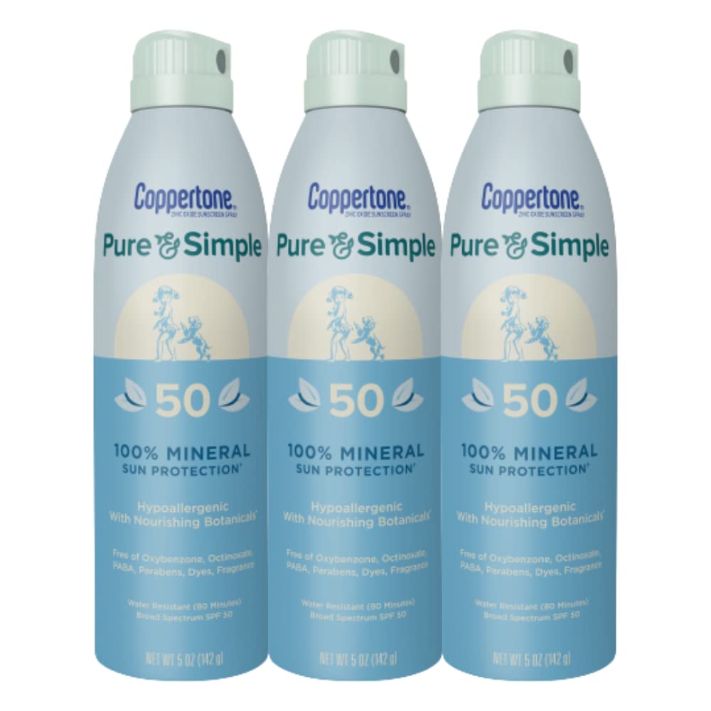 Coppertone Pure And Simple Spray Sunscreen, Spf 50 Broad Spectrum Sunscreen With Zinc Oxide, 5 Ounce (Pack Of 3)