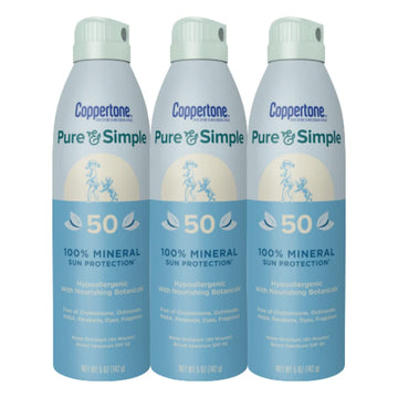 Coppertone Pure And Simple Spray Sunscreen, Spf 50 Broad Spectrum Sunscreen With Zinc Oxide, 5 Ounce (Pack Of 3)