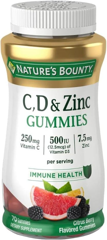 Nature's Bounty C, D, & Zinc Gummies, Immune Support Gummies for Adults, Citrus Berry, 70 Ct