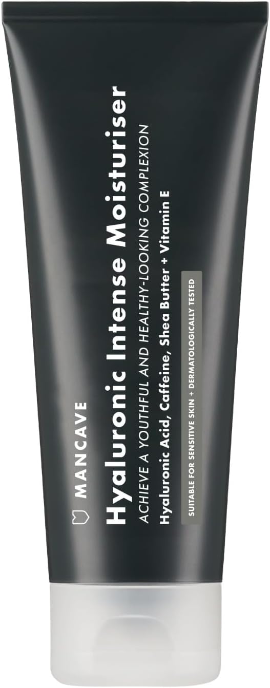 Mancave Hyaluronic Intense Moisturiser 100Ml, Formulated To Hydrate And Soften Skin With Hyaluronic Acid, Caffeine And Vitamin E, Natural Formulation, Dermatologically Tested, Vegan, Made In England
