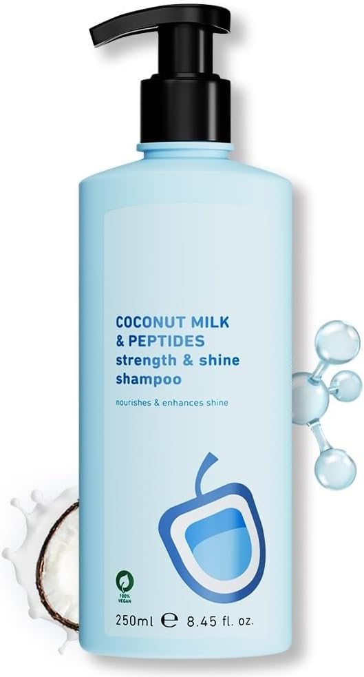 Coconut Milk & Peptides Strength & Shine Shampoo – 250Ml | With Coconut Milk & Pea Peptides | Boosts Shine & Strength | Paraben-Free | 100% Vegan Hair Care