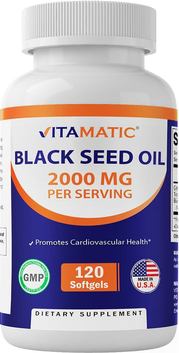 Vitamatic Black Seed Oil Capsules - 2000 Mg Per Serving - 120 Softgels - Cold Pressed - Contains Min 0.95% Thymoquinone - Supports Healthy Immune Response - Made In The Usa