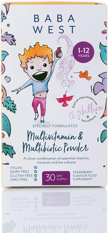 Baba West Children’S Multivitamin & Multibiotic Powder (1-12 Years) - Kids Multivitamin With Friendly Bacteria - Supports Immunity & Gut Health - 1 Month Supply (30 Days)