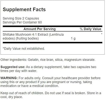 Swanson Shiitake Mushroom Extract (4:1) 500 Milligrams 120 Capsules (2 Pack)